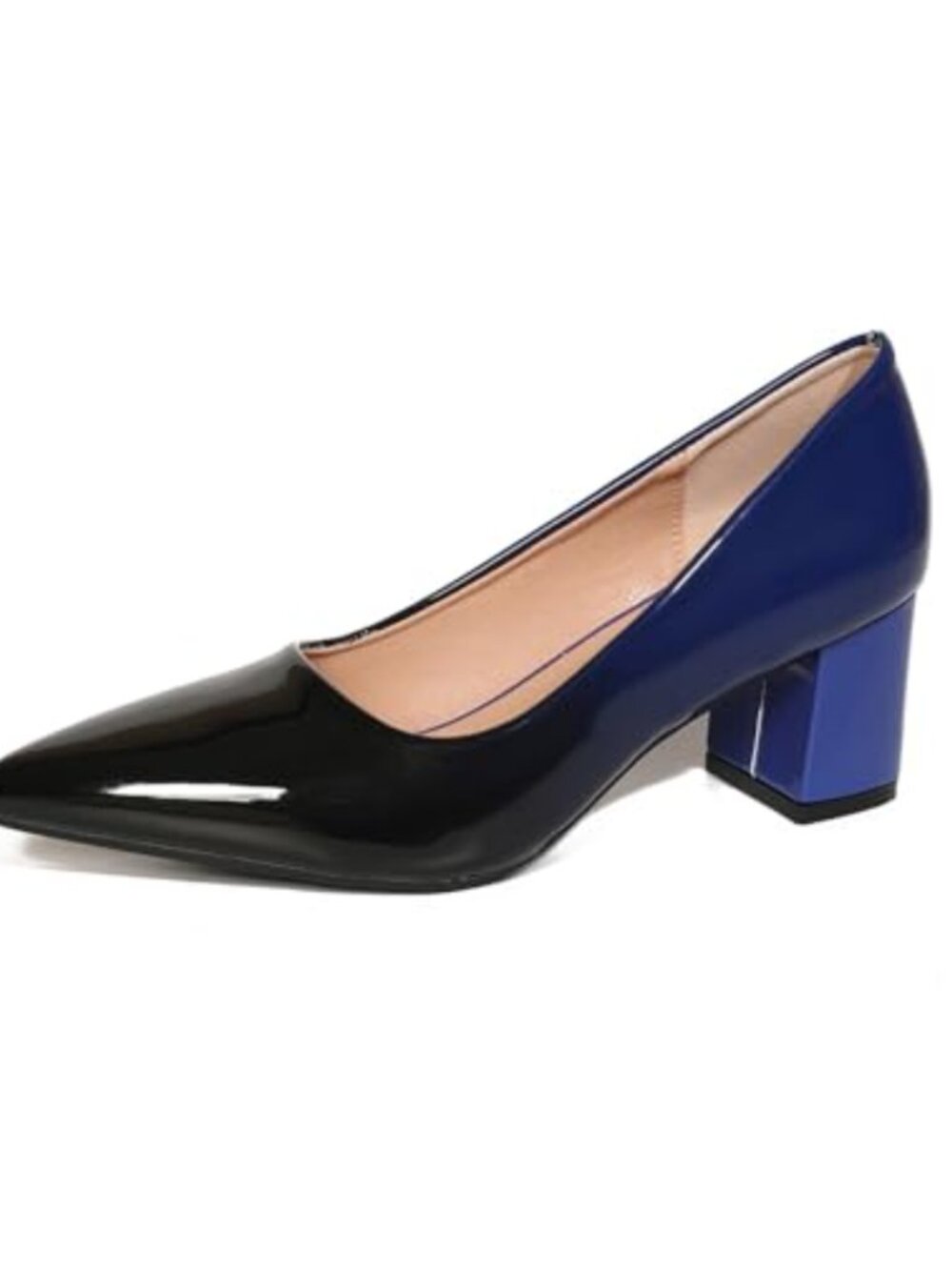 Pointy Toe Two Tone Low Chunky Block Heel Pumps for Women